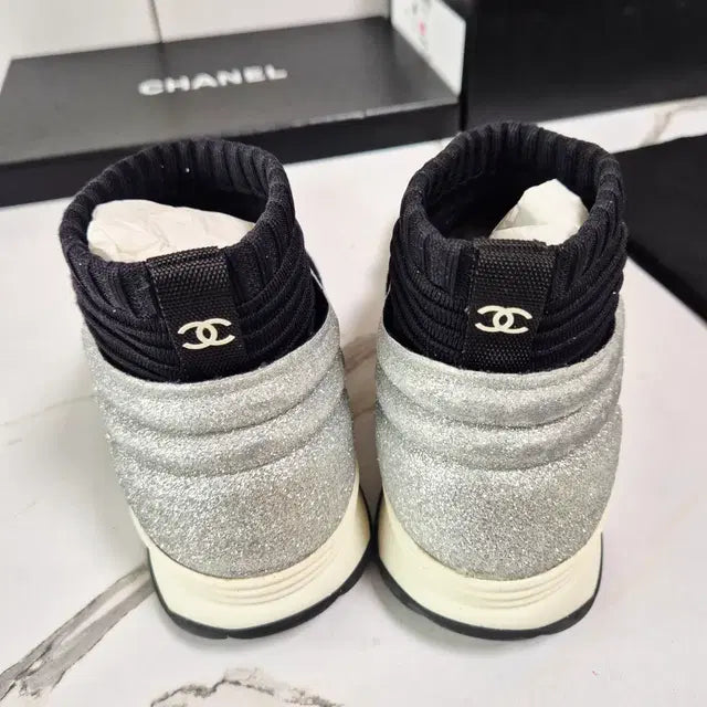 Chanel Glitter Mid-Cut Sneakers, Size 35
