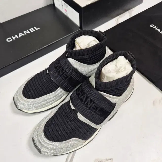 Chanel Glitter Mid-Cut Sneakers, Size 35