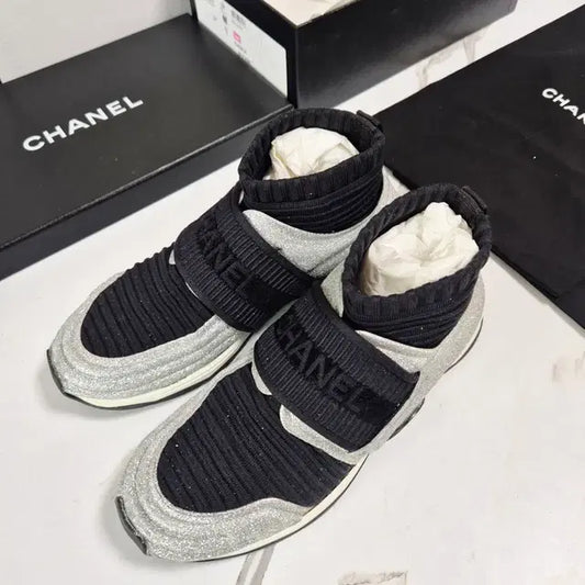 Chanel Glitter Mid-Cut Sneakers, Size 35