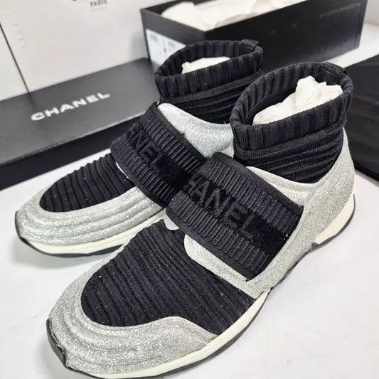 Chanel Glitter Mid-Cut Sneakers, Size 35