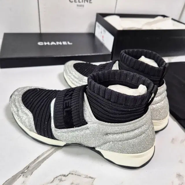 Chanel Glitter Mid-Cut Sneakers, Size 35