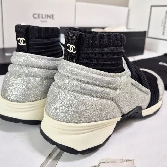 Chanel Glitter Mid-Cut Sneakers, Size 35