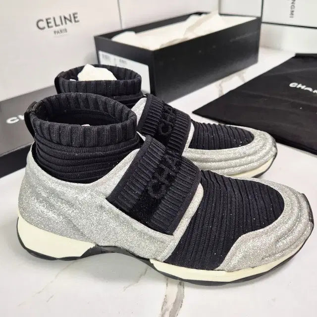 Chanel Glitter Mid-Cut Sneakers, Size 35