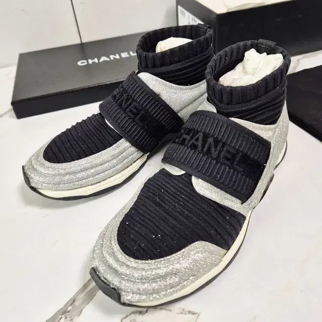 Chanel Glitter Mid-Cut Sneakers, Size 35