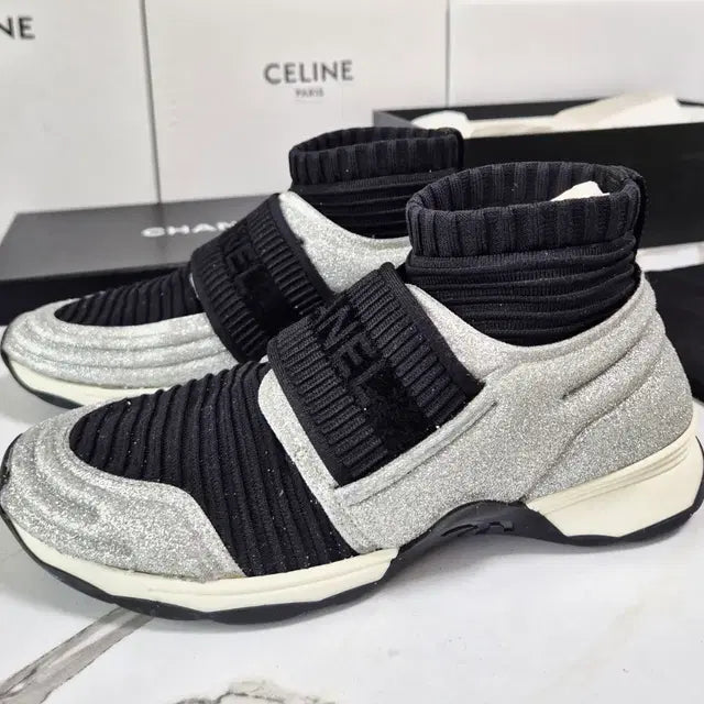 Chanel Glitter Mid-Cut Sneakers, Size 35