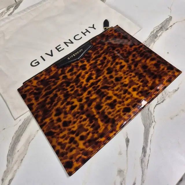 Givenchy Leopard Patent Leather Pouch Clutch Bag
