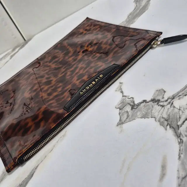 Givenchy Leopard Patent Leather Pouch Clutch Bag