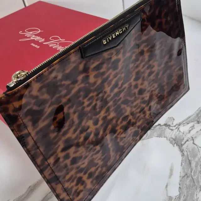 Givenchy Leopard Patent Leather Pouch Clutch Bag