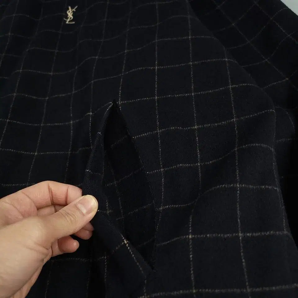 YSL Saint Laurent Pour Homme 00s Deep Navy Grid Windowpane Wool Blue