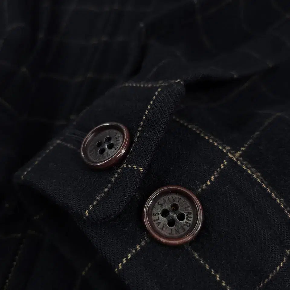 YSL Saint Laurent Pour Homme 00s Deep Navy Grid Windowpane Wool Blue