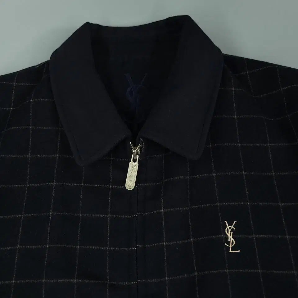 YSL Saint Laurent Pour Homme 00s Deep Navy Grid Windowpane Wool Blue