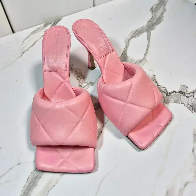 Bottega Veneta Lido Pink Quilted Mule Sandals, Size 37