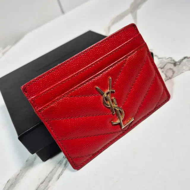 Saint Laurent Cassandre Matelassé Card Holder in Gold-Tone