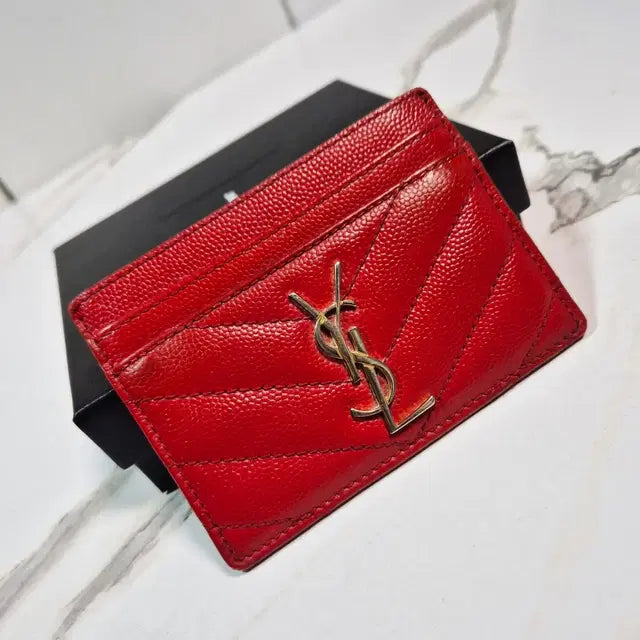 Saint Laurent Cassandre Matelassé Card Holder in Gold-Tone