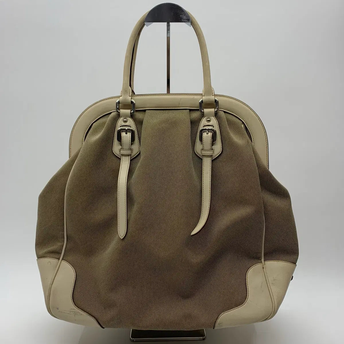 PRADA Jacquard Frame Canvas Tote Bag in Beige