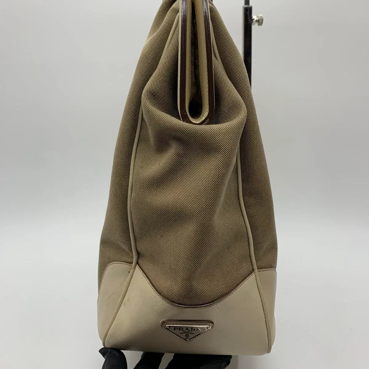 PRADA Jacquard Frame Canvas Tote Bag in Beige