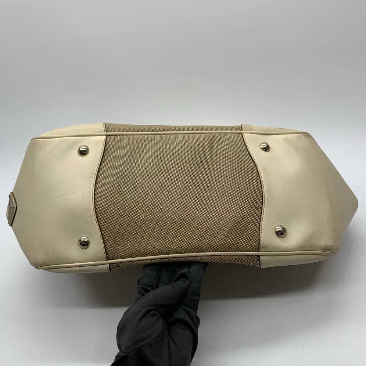 PRADA Jacquard Frame Canvas Tote Bag in Beige