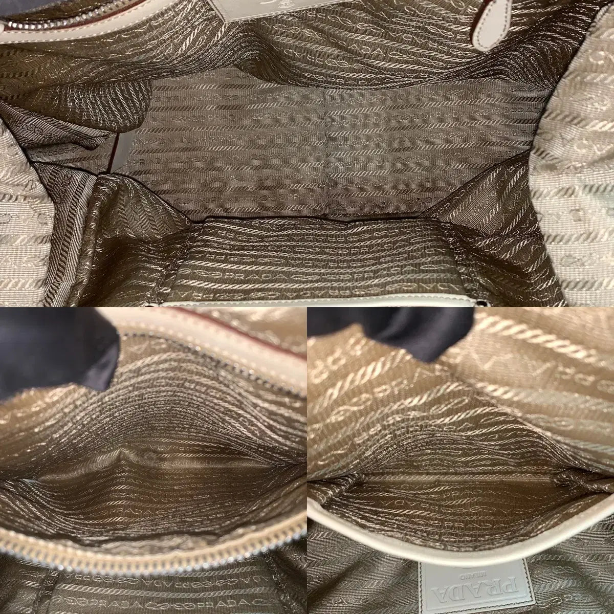 PRADA Jacquard Frame Canvas Tote Bag in Beige