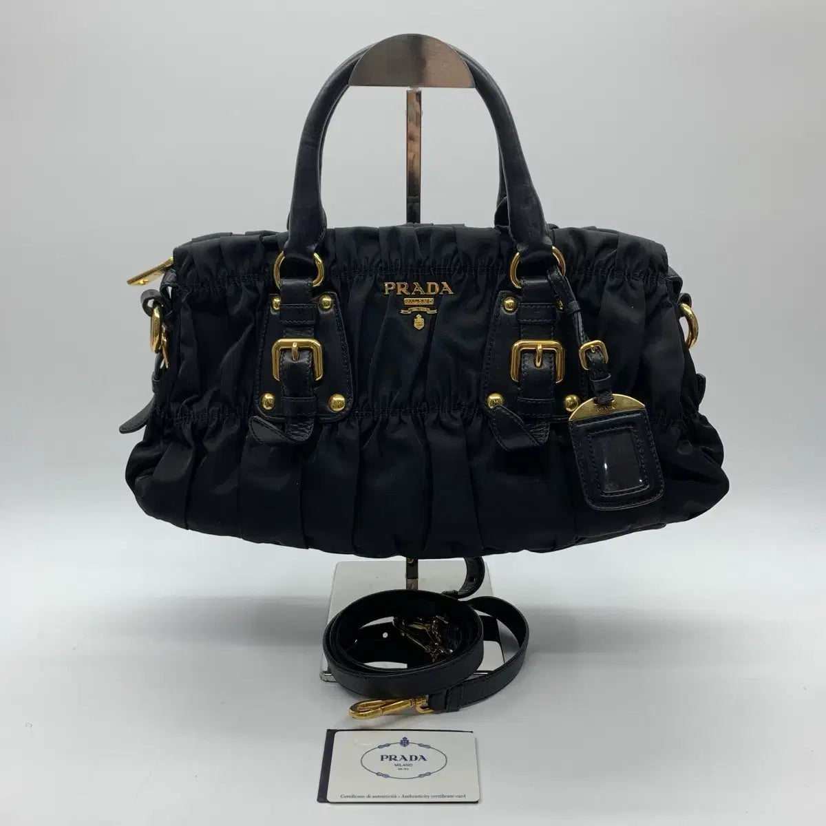 PRADA Gaufre Tote Shoulder Bag in Black