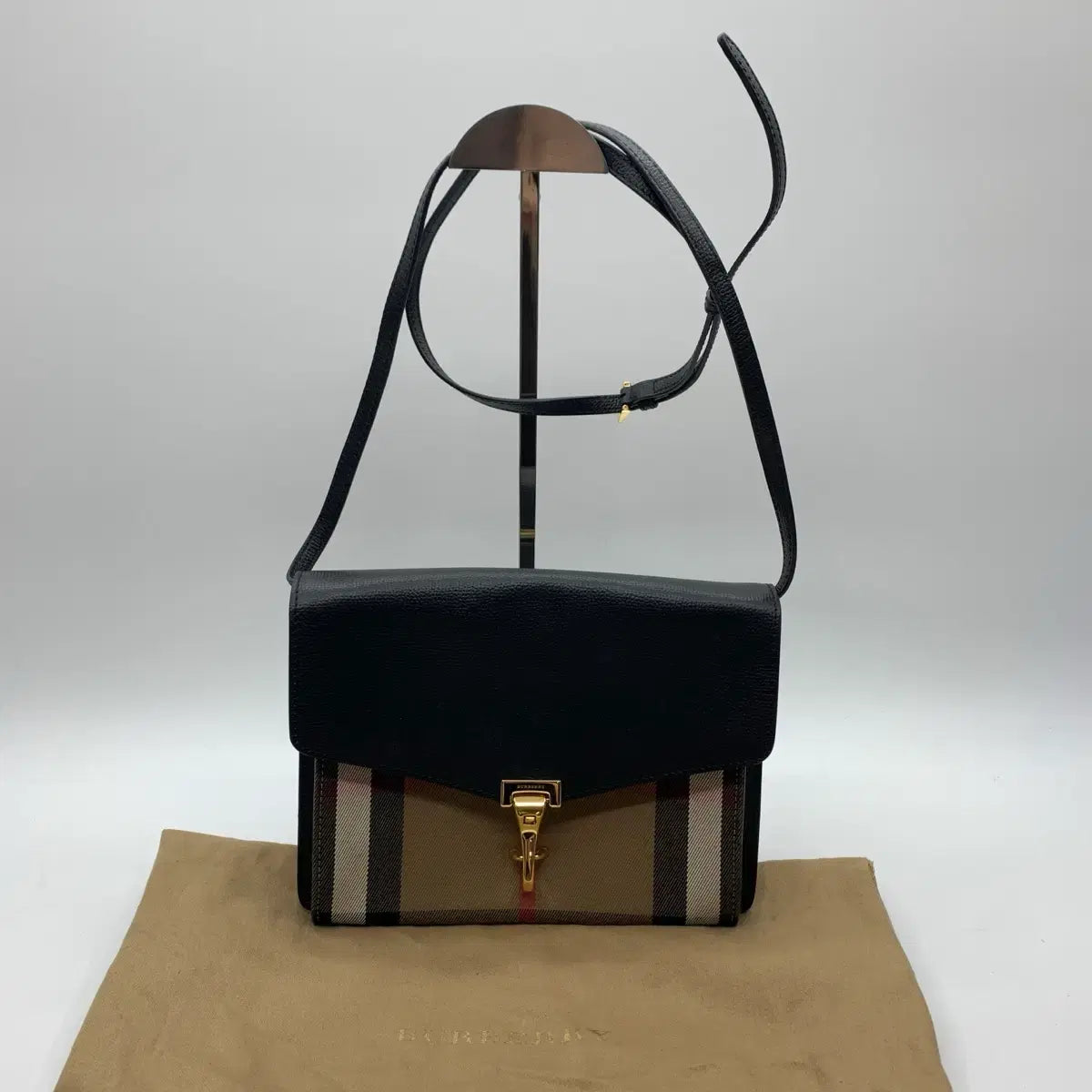 Burberry House Check Canvas Leather Macken Crossbody Bag in Black