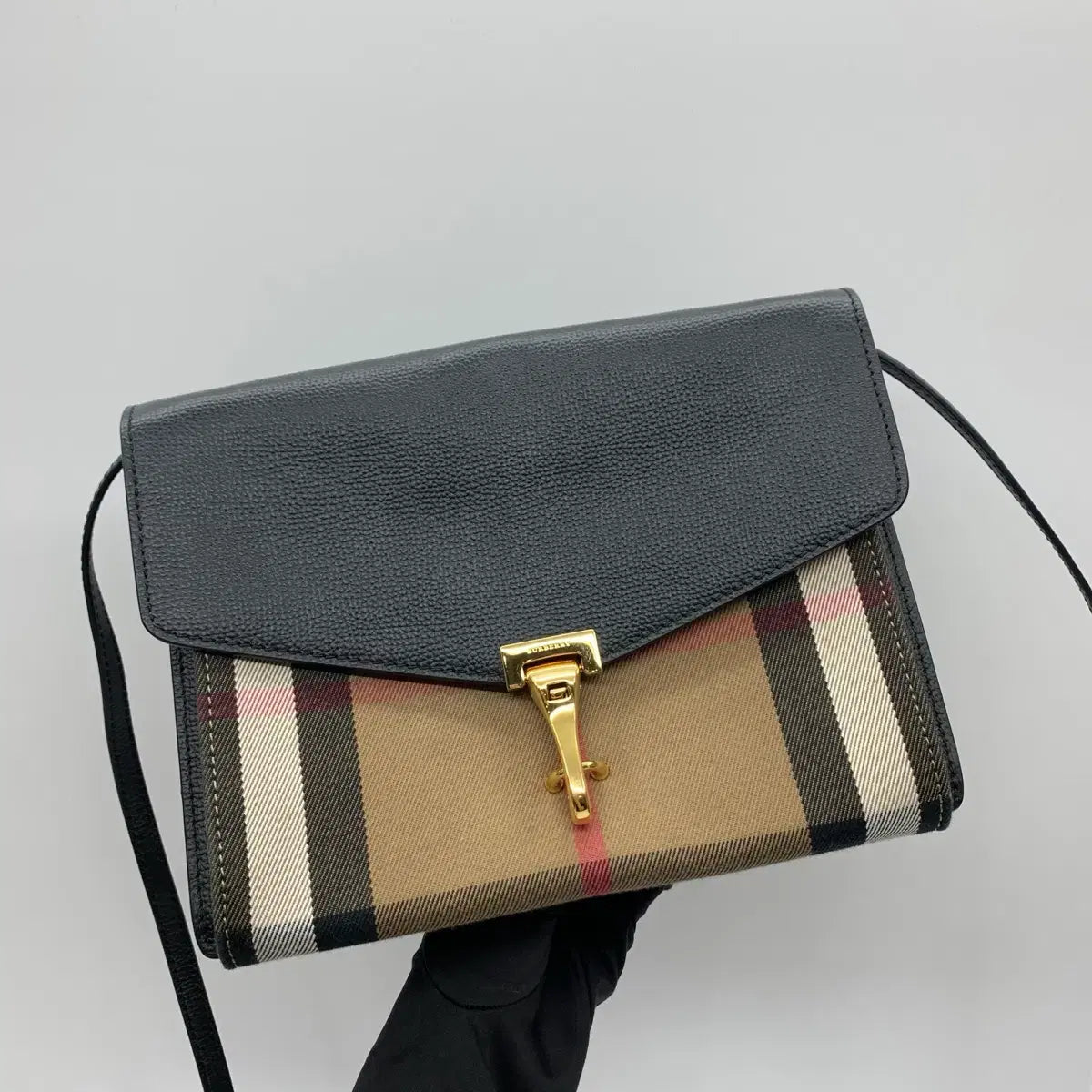 Burberry House Check Canvas Leather Macken Crossbody Bag in Black