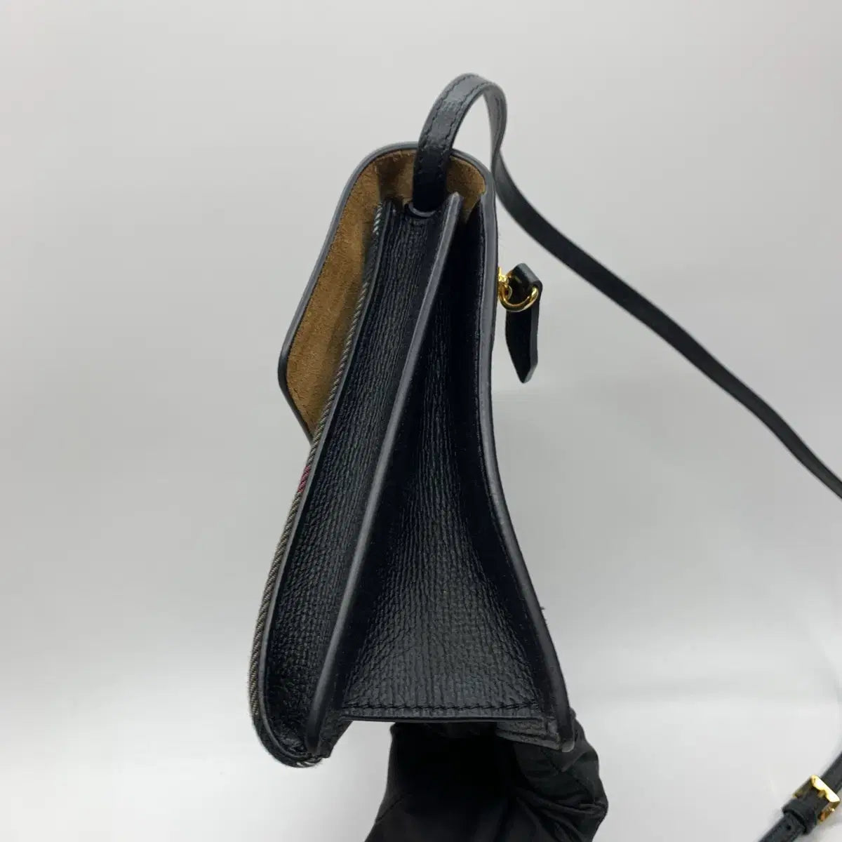 Burberry House Check Canvas Leather Macken Crossbody Bag in Black