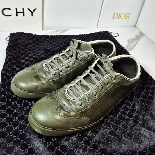 Gucci GG Green Leather Sneakers, Size 325