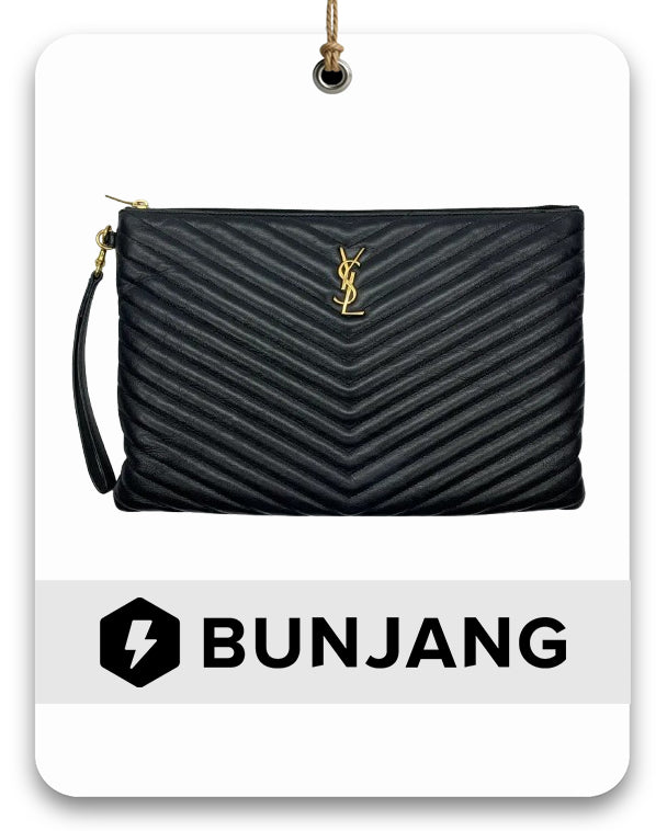 SAINT LAURENT Monogram Matelassé Strap Clutch Bag in Black
